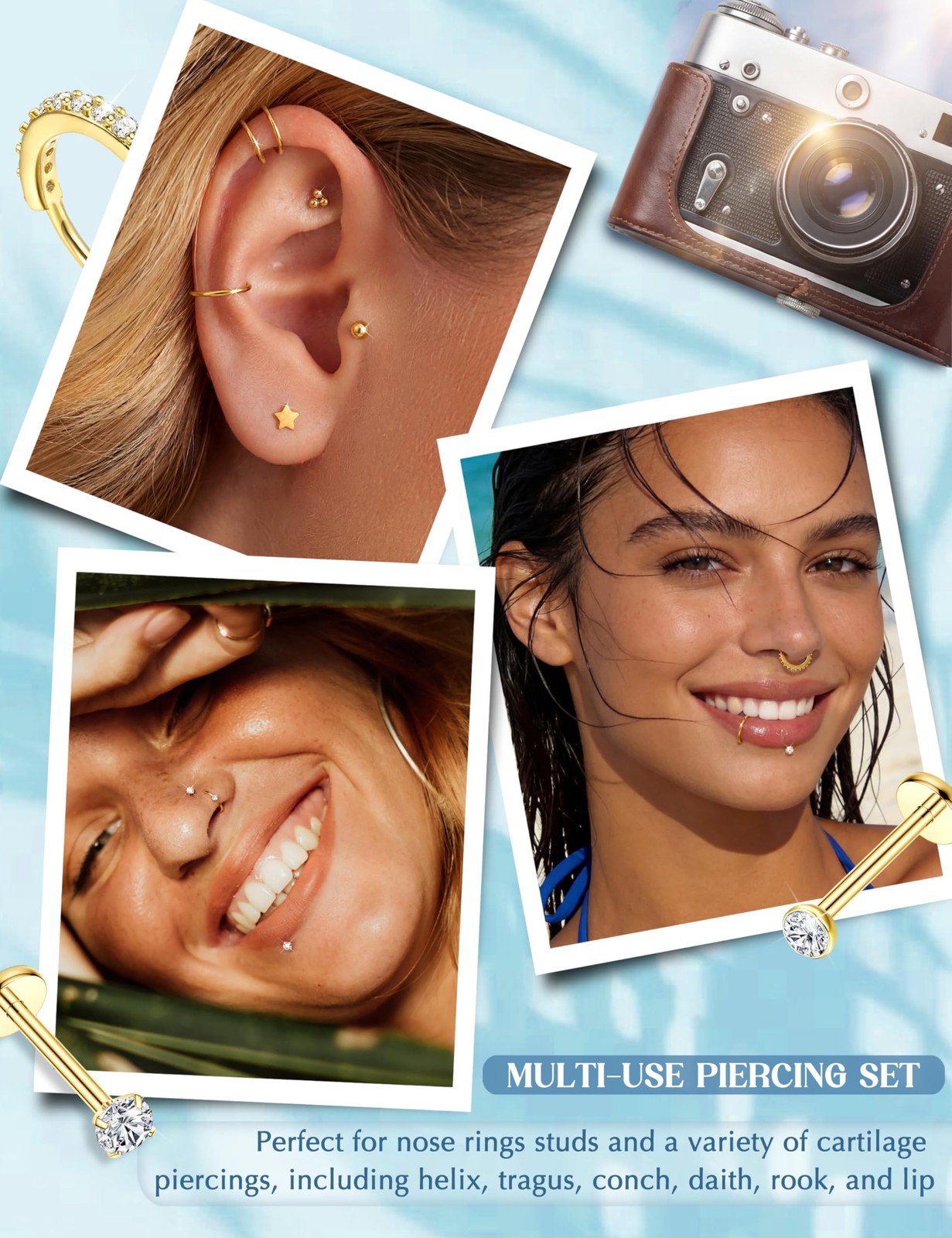 14K Gold Filled Nose Rings Studs Hoops for Women 20G=0.8mm, Tone