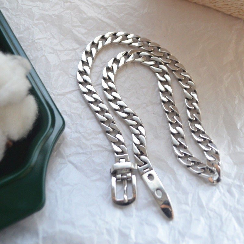 925 Sterling Silver Thick Chain Necklace 2025 Vintage Unique Belt Buckle Gift