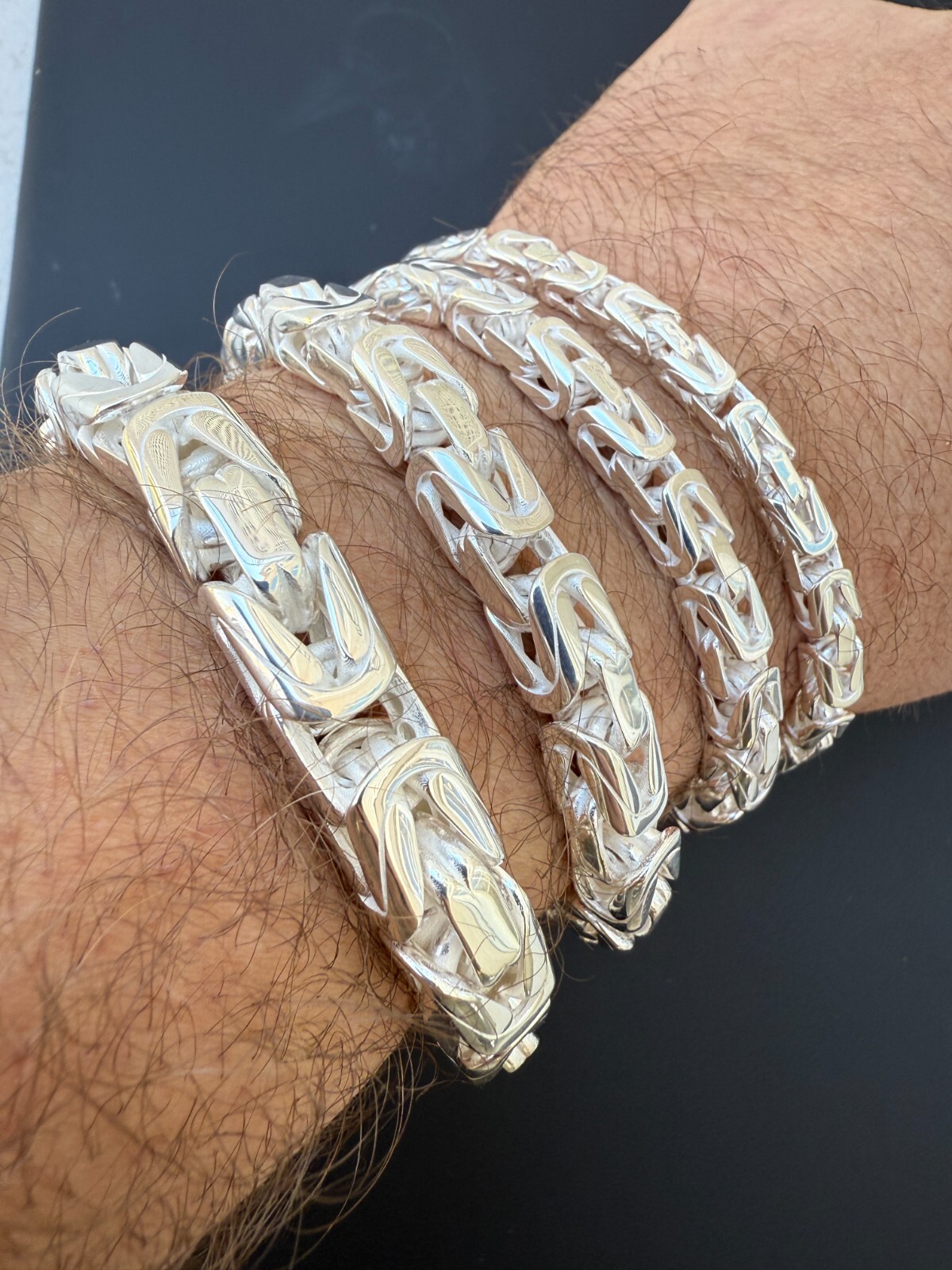 Real Solid 925 Silver Handmade Byzantine Heavy Mens Bracelet 5mm-10mm Box Clasp