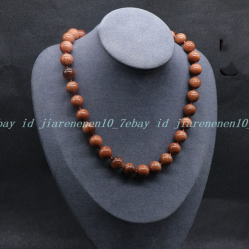 Fashion 10mm Natural Gold Sandstone Round Gemstone Beads Necklace 16-36″