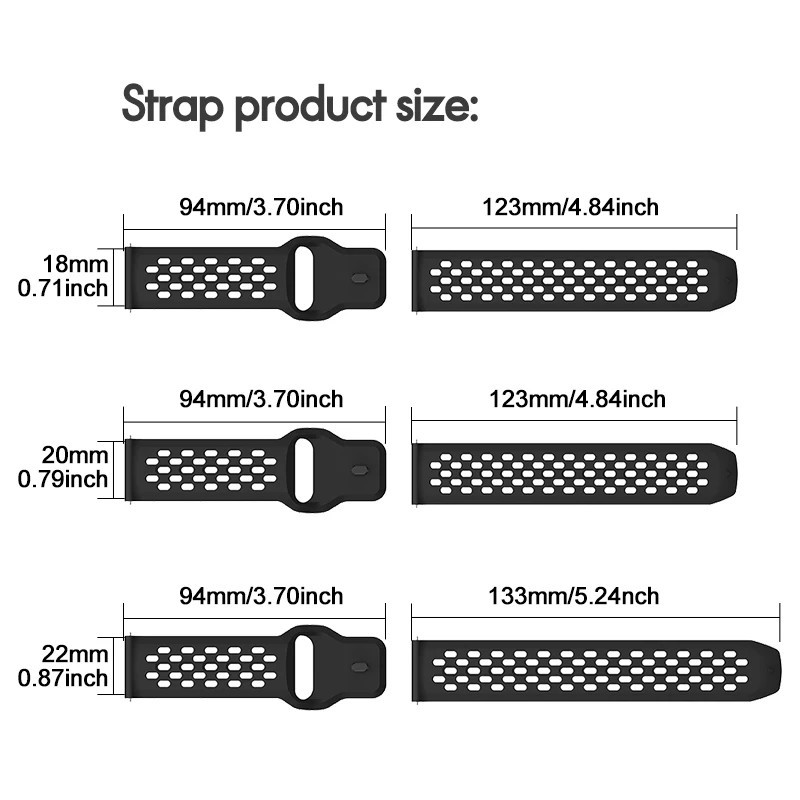 Universal Silicone Watch Strap 18mm 20mm 22mm Sport Band
