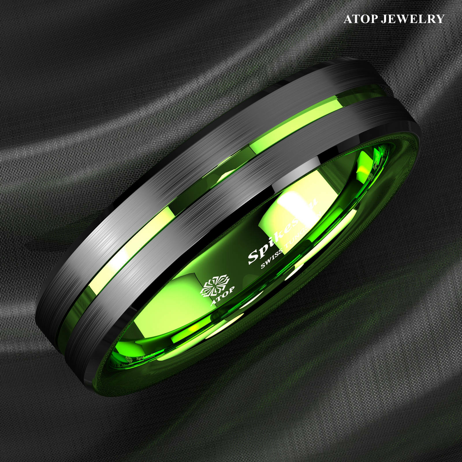 8/6mm Black Tungsten Carbide Green Line Wedding Band Ring ATOP Men’s Jewelry