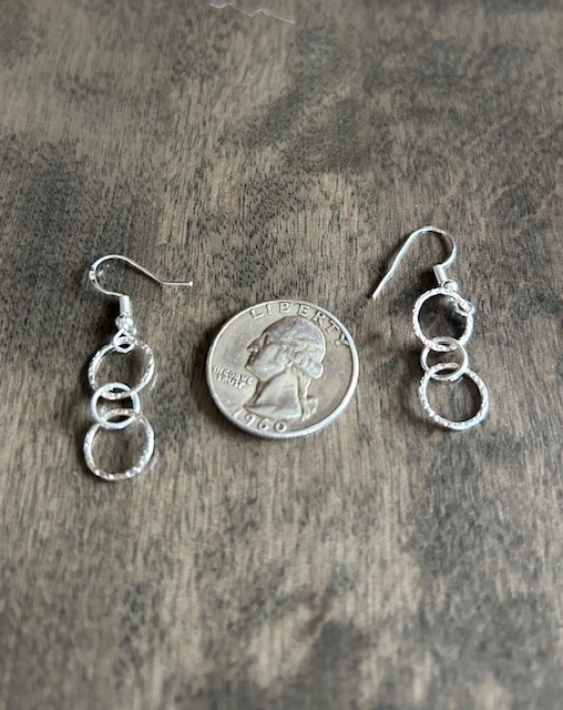 Sterling Silver 92.5 Earrings, 2 textured rings, 12mm wide