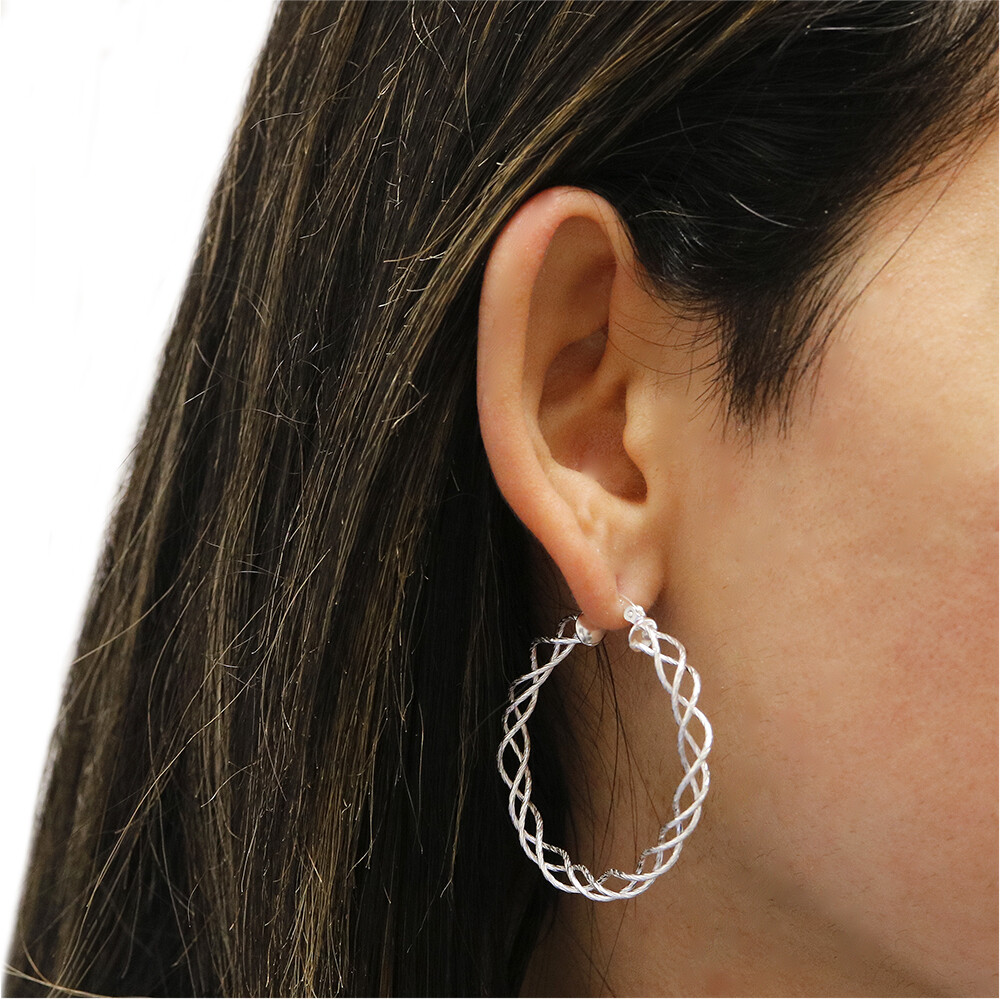 Sterling Silver Twisted Hoop Earrings For Women, Round Hoop Twist Earrings