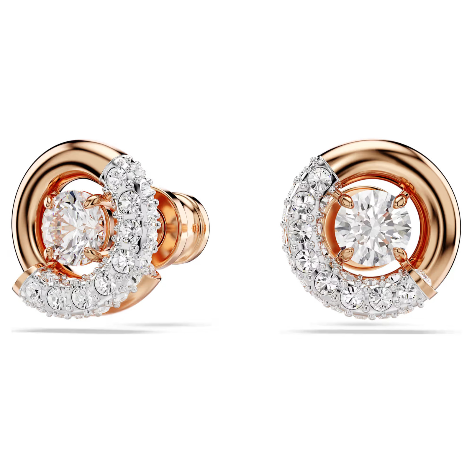 Dextera White Rose Gold Tone Plated Stud Earrings Round Cut New