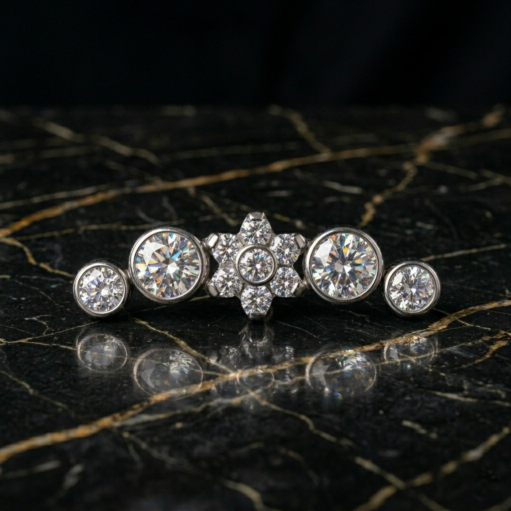 Ear Piercing Titanium Flower Opal CZ Cluster Top 16G (1.2mm) – Internal Threaded