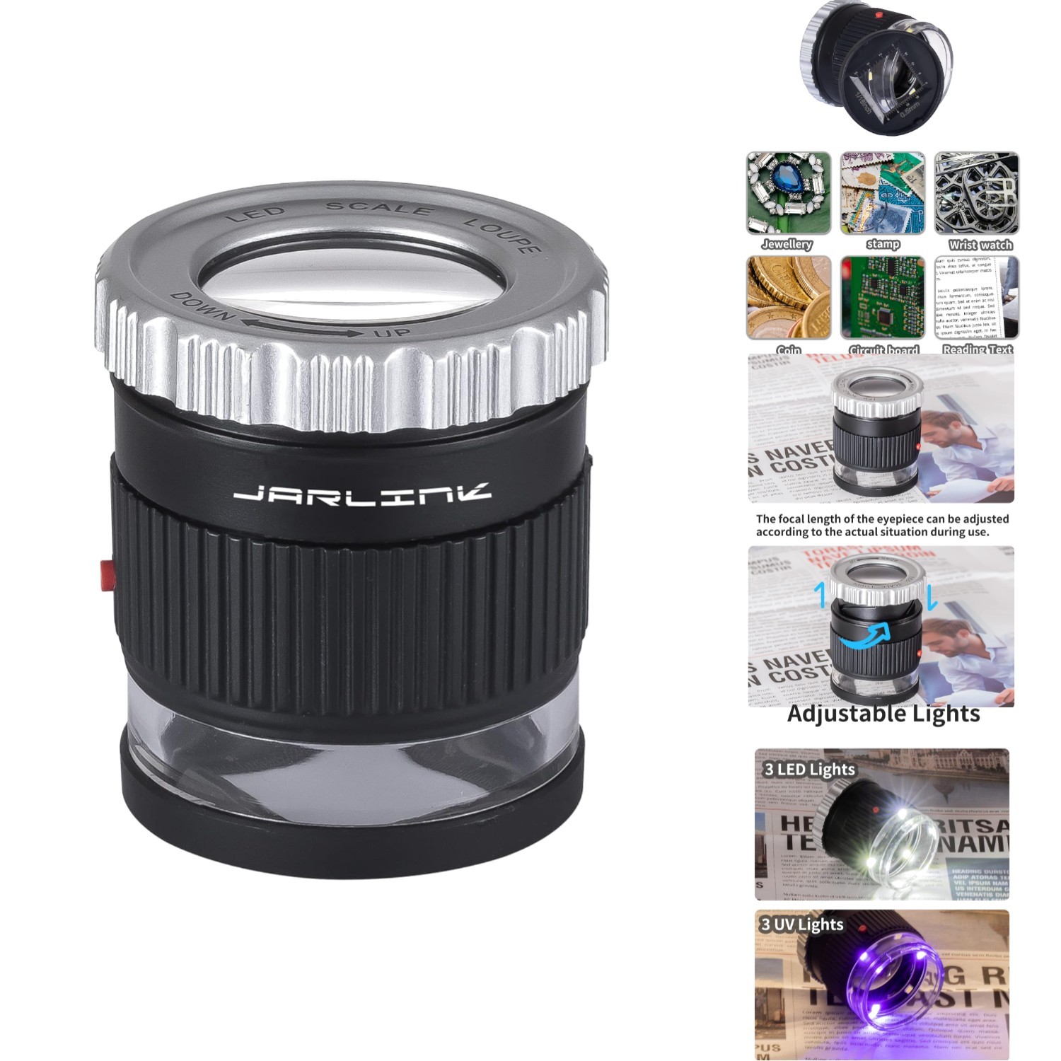 30X Jewelers Loupe Magnifier 3 LED UV Light Magnifying Glass Coin Stamp Gem Lens