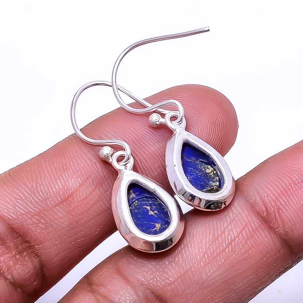 Copper Lapis Lazuli Gemstone 925 Sterling Silver Handmade Earring 1.17″ E9508792
