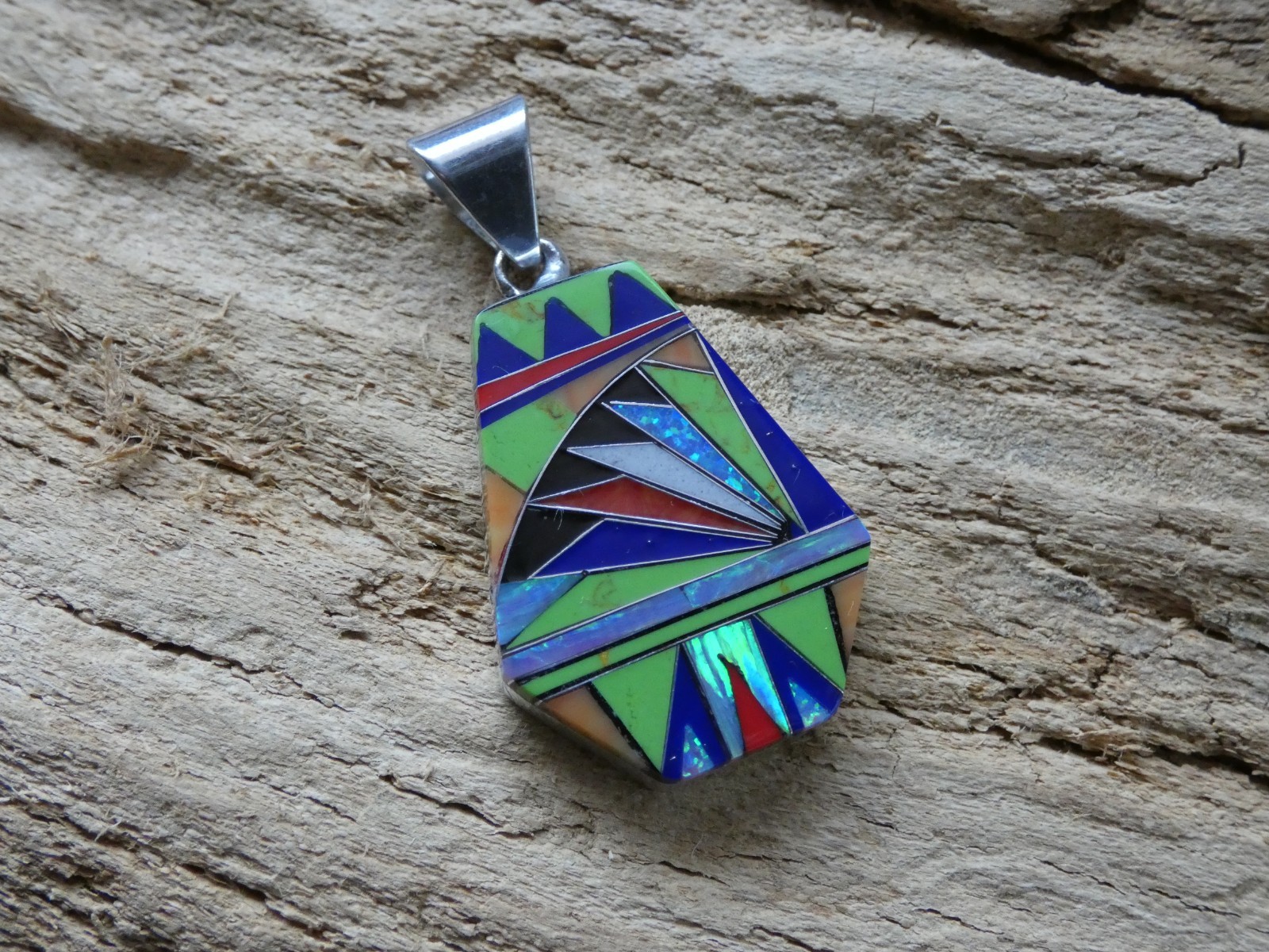 Colorful Micro Inlay Multi Gemstone Sterling Silver Aluminum Alloy Pendant AT6