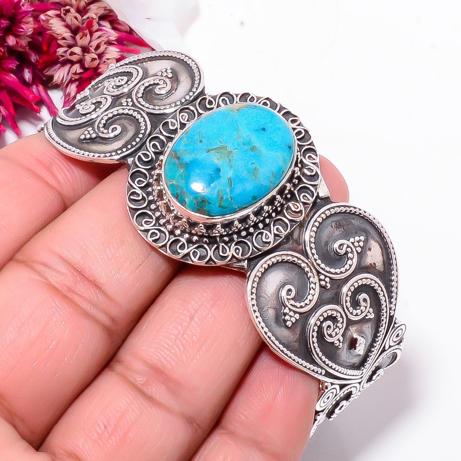 Chrysocolla – Peru 925 Sterling Silver Bali Cuff|C968358551