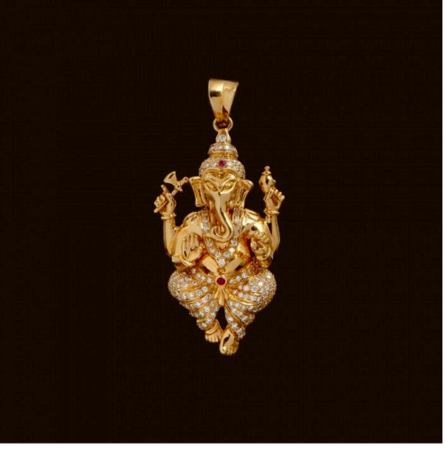 God Ganesha Pendant 14k Yellow Gold Finish 2.30 Ct Round Cut Lab Created Diamond