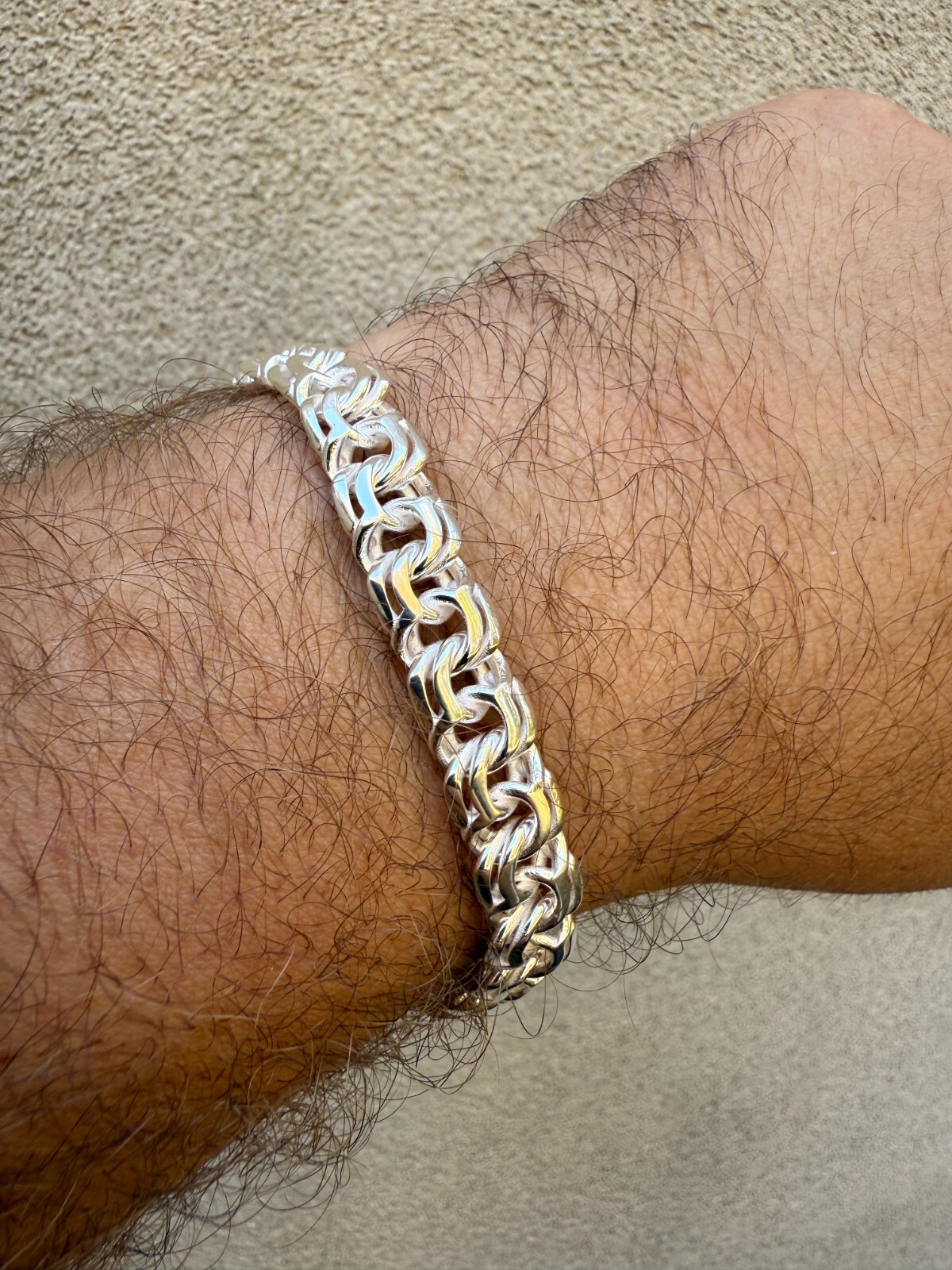 Real 925 Sterling Silver Handmade 9mm Bismark Garibaldi Chino Bracelet Mens