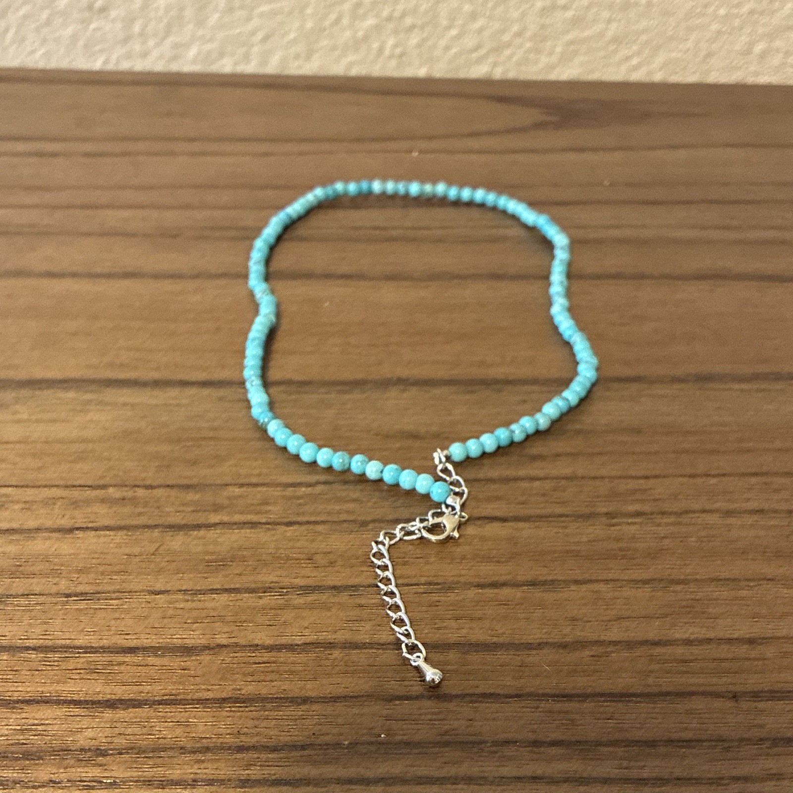 Blue Round Beaded Necklace Adjustable Cable Chain Extender Lobster Clasp