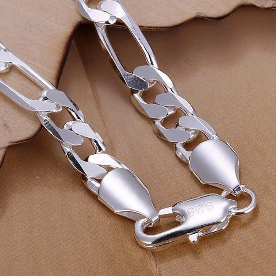 8mm 925 Sterling Silver Figaro Bracelet – Chain for Men & Women, 20 cm Jewelry