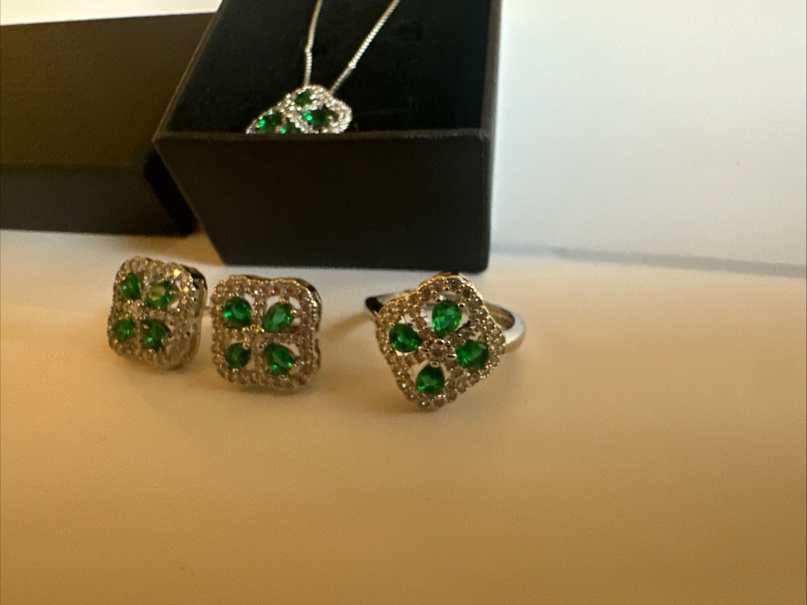 5pc Gold Plated StainlessSteel Four Leaf Clover Flower Necklace Set Tarnish Free