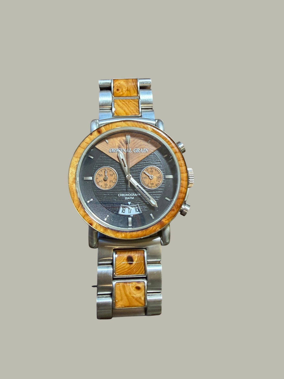 Original Grain Chronograph Watch Whiskey Barrel Wood & Steel Men’s Quartz 10ATM
