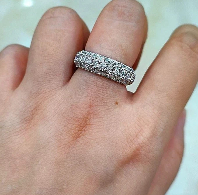 2.50Ct Round Cut Natural Diamond Eternity Wedding Band Real 950 Platinum Size 7