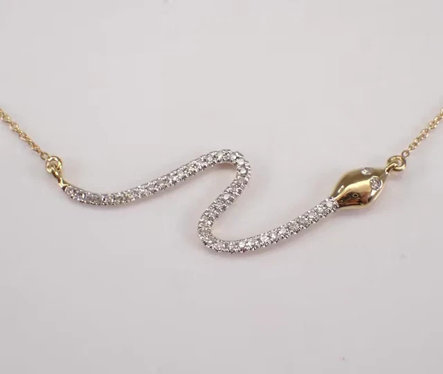 Real Moissanite 1.40Ct Round Cut Serpent Bar Pendant Yellow Gold Plated Silver
