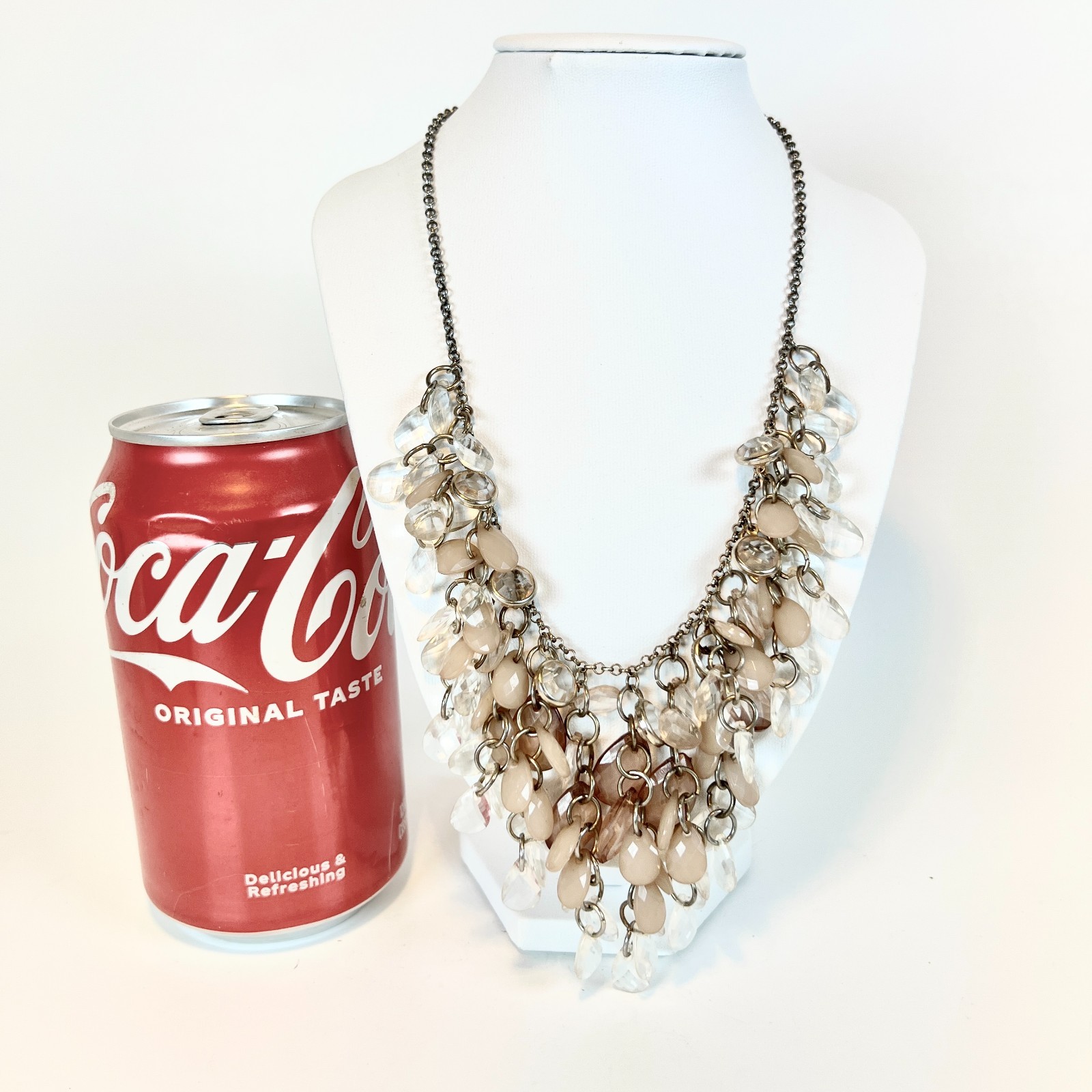 Pretty Lightweight Plastic Faceted Teardrop Bezel Set Crystal Bib Necklace Pink