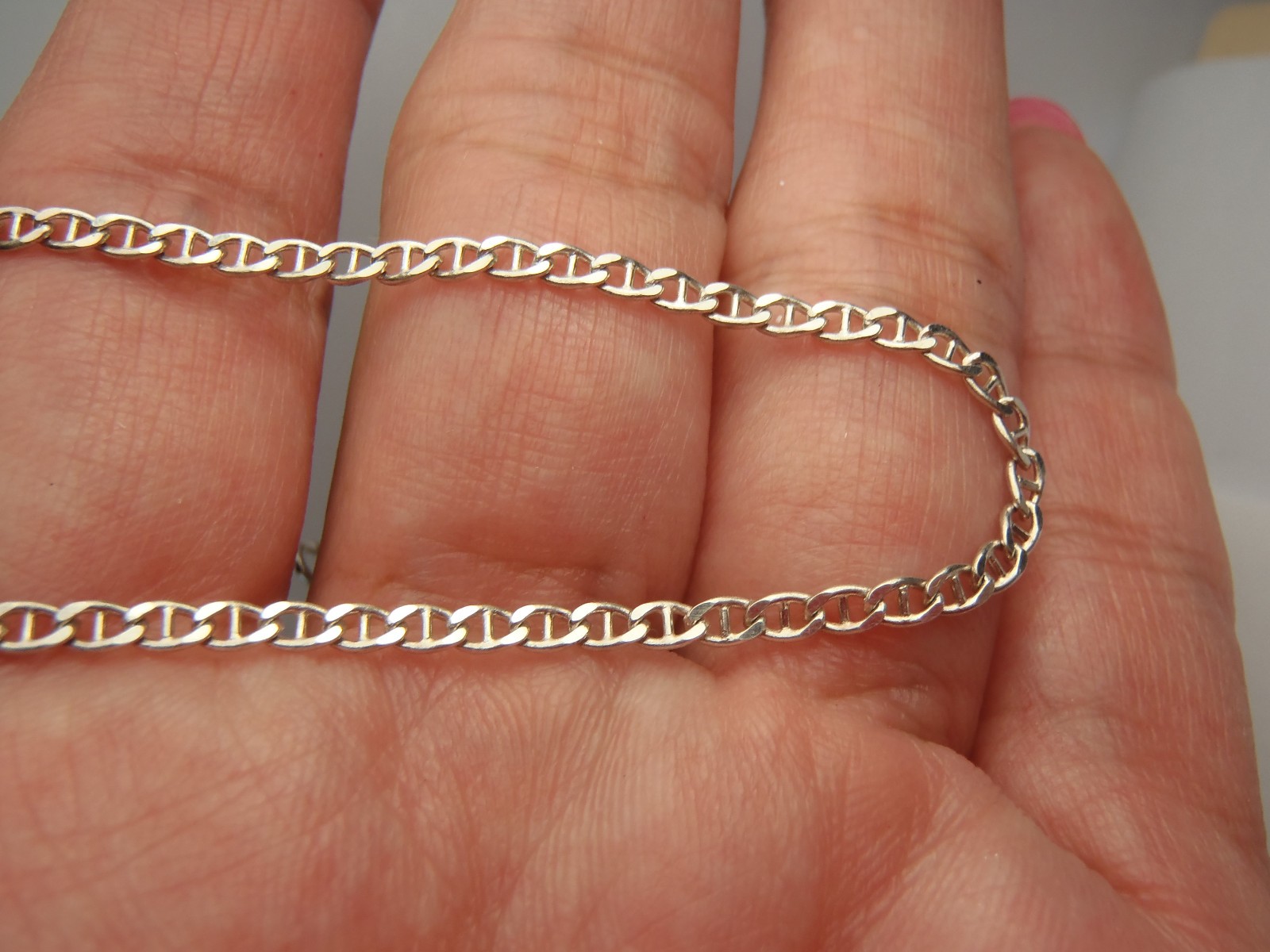ESTATE STERLING SILVER MARINER LINK 2MM WIDE 8″ ITALY BRACELET FREE SHIPPING