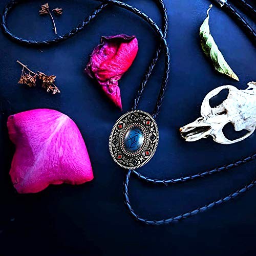 Nature Agate Triangle Shape Western Cowboy Celtic Black Stone Bolo Tie 1-blue