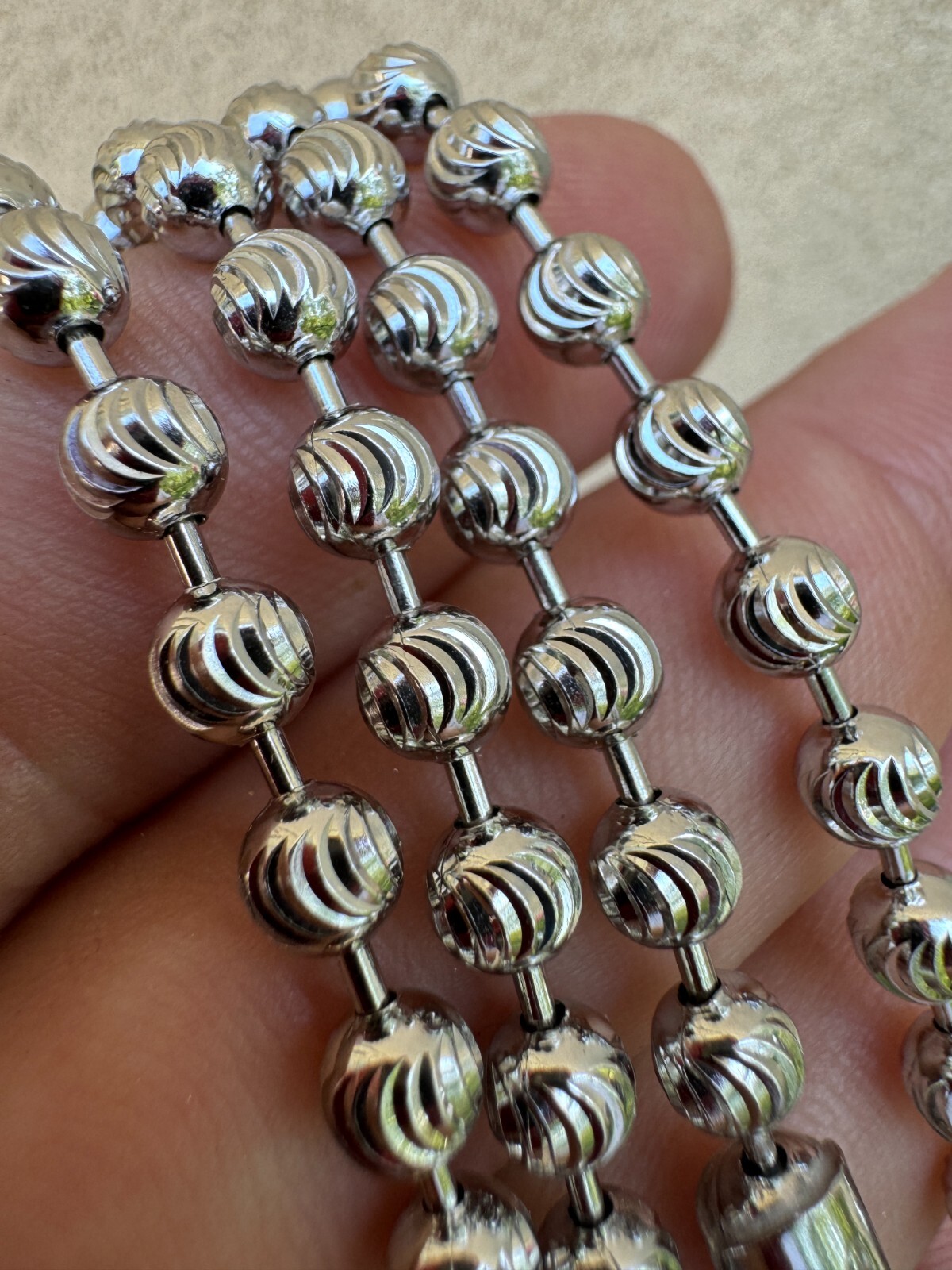 Ball Moon Chain Necklace SOLID 925 Silver Rhodium Finish Hip Hop Diamond Cut