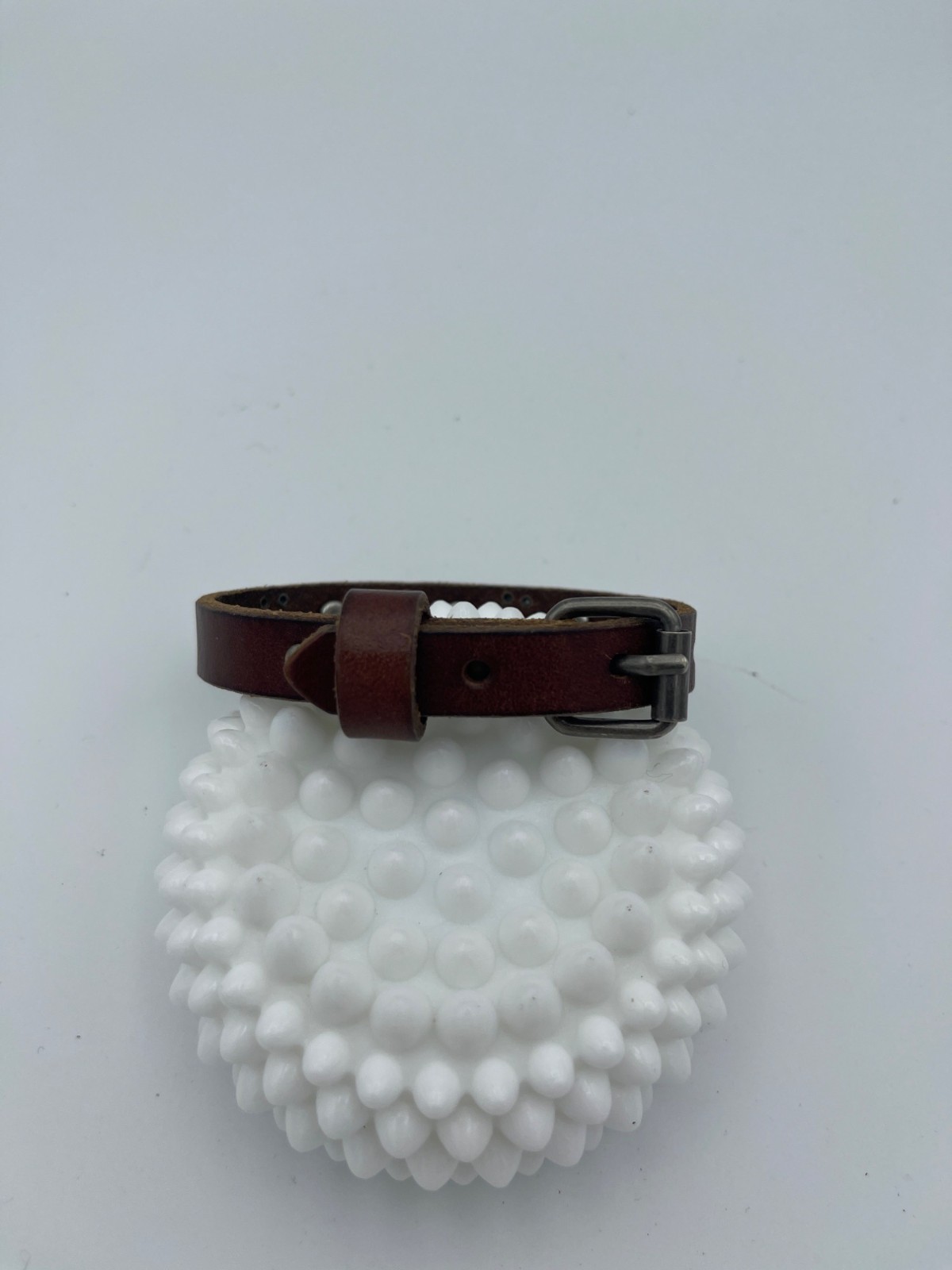 Brown Leather Bracelet With Rhinestone Accents Adjustable Buckle 7-9 in