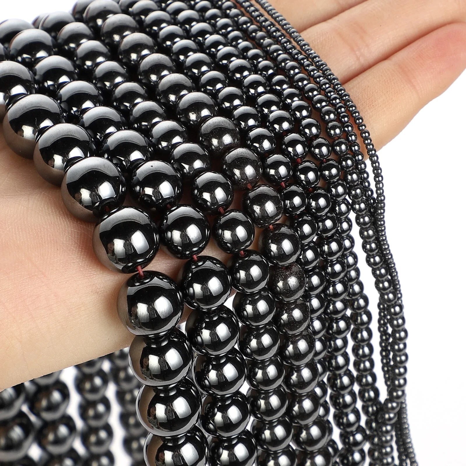 4-12mm Natural Black Hematite Stone Round Loose Spacer Beads for Jewelry Making
