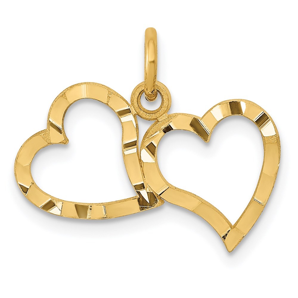 14K Yellow Gold Polished Double Heart Shape Fancy Charm Pendant 0.55g