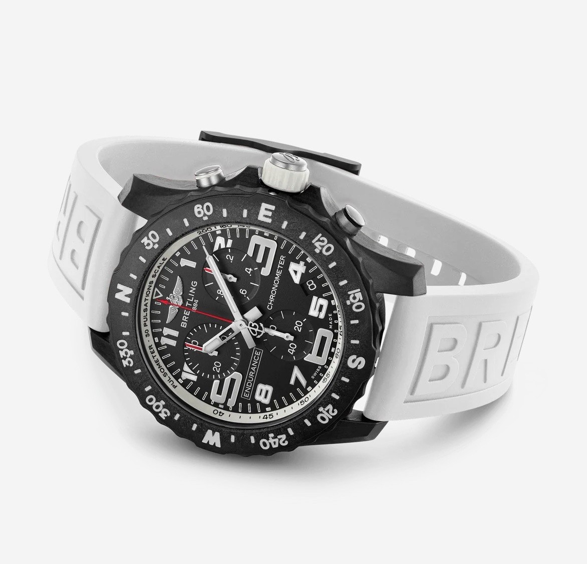 Breitling Endurance Pro 44mm Black Dial White Rubber Strap Quartz Chronograph