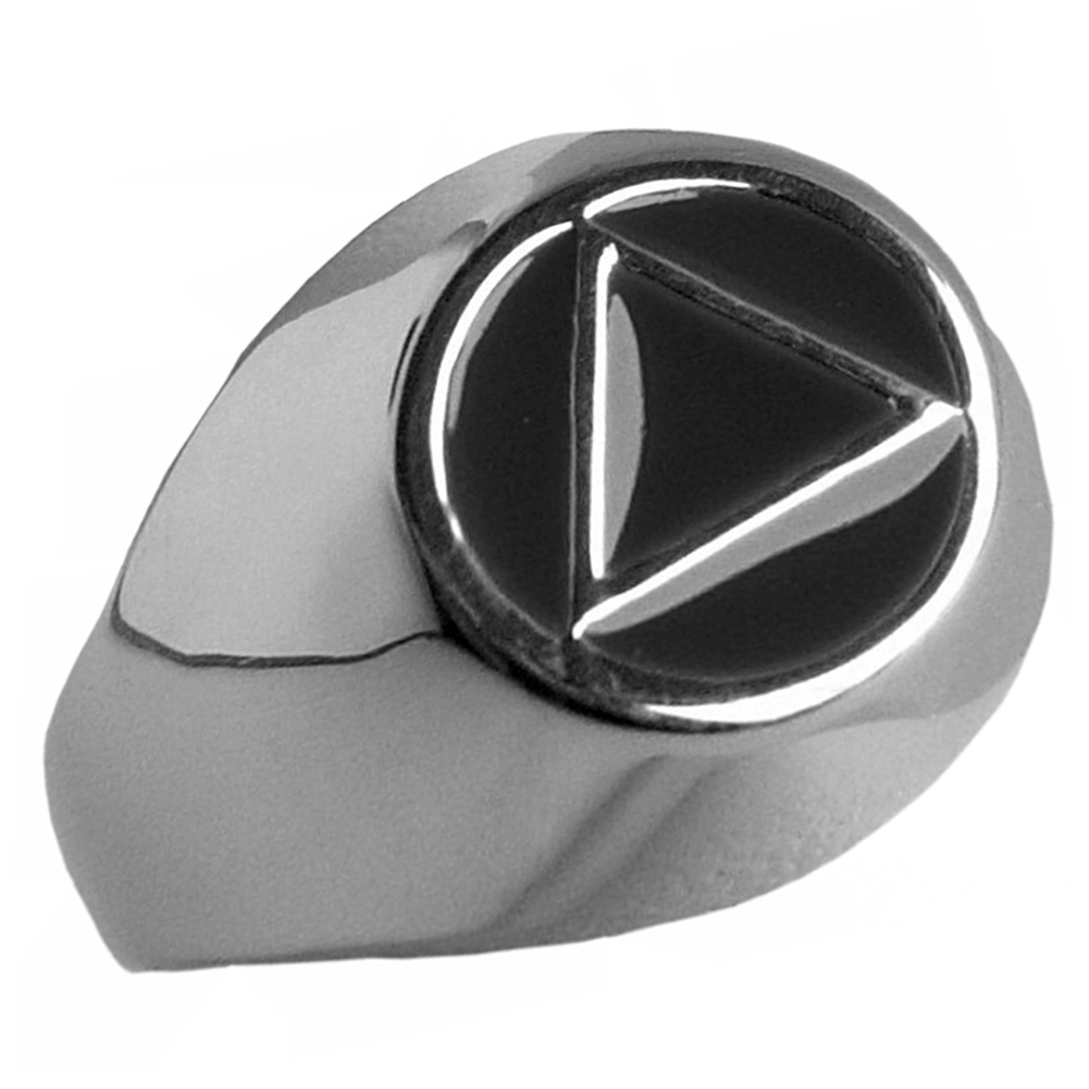 AA Alcoholics Anonymous, Classic Black Enamel Ring, #951 Sizes 5-15, Ster.