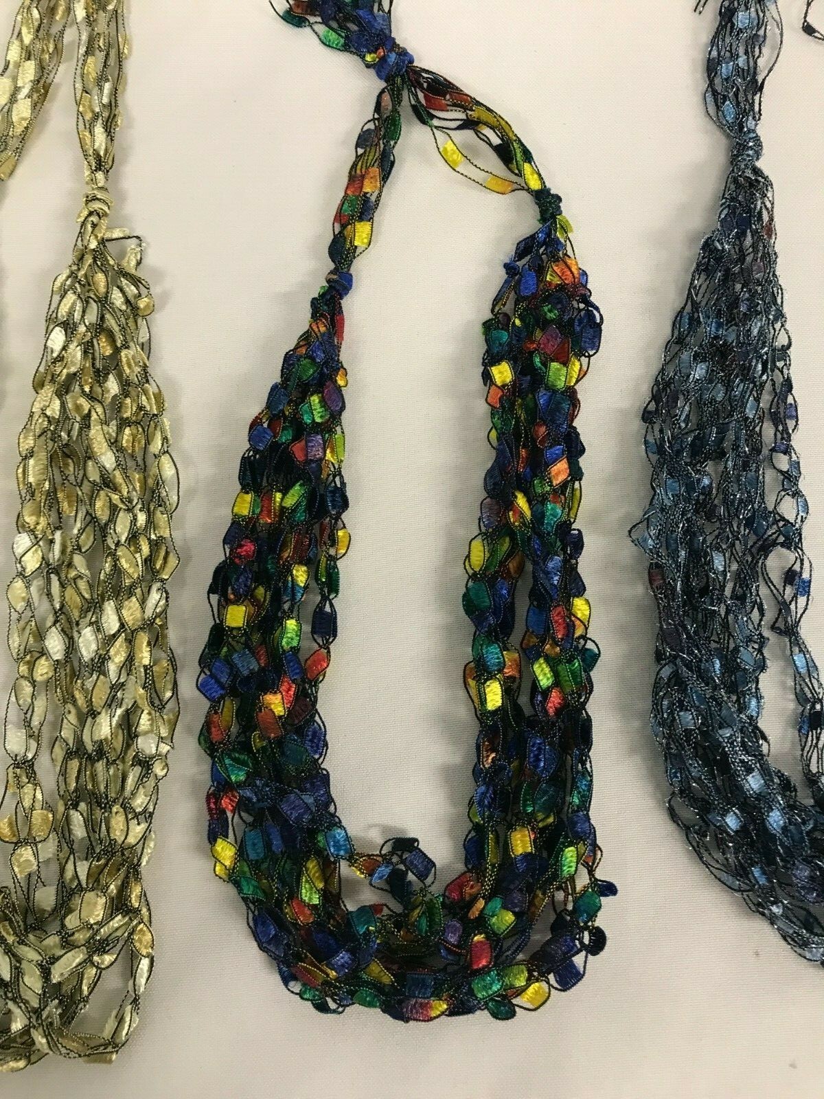 3 COLORFUL SILK MULTI-STRAND NECKLACES