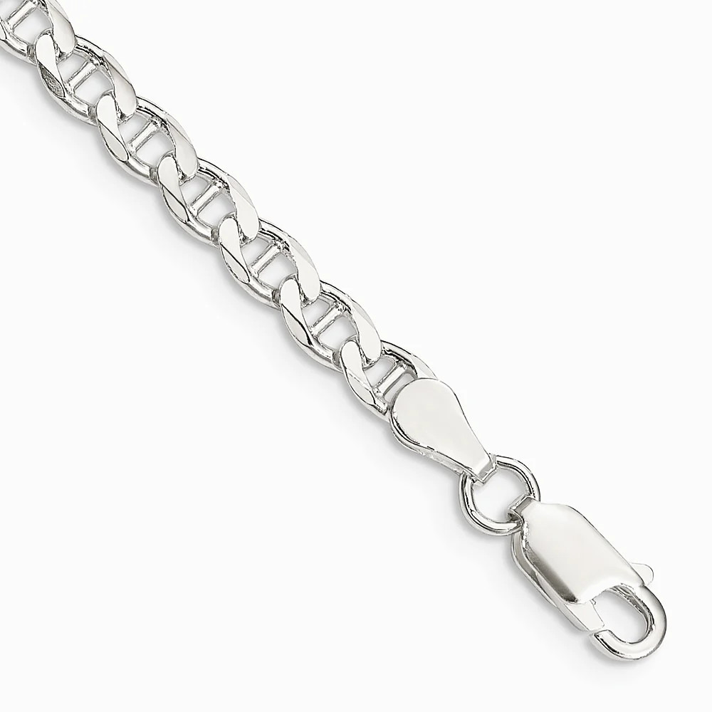 Sterling Silver 4.0mm Diamond-Cut Flat Anchor Curb Chain Bracelet 7″-8″