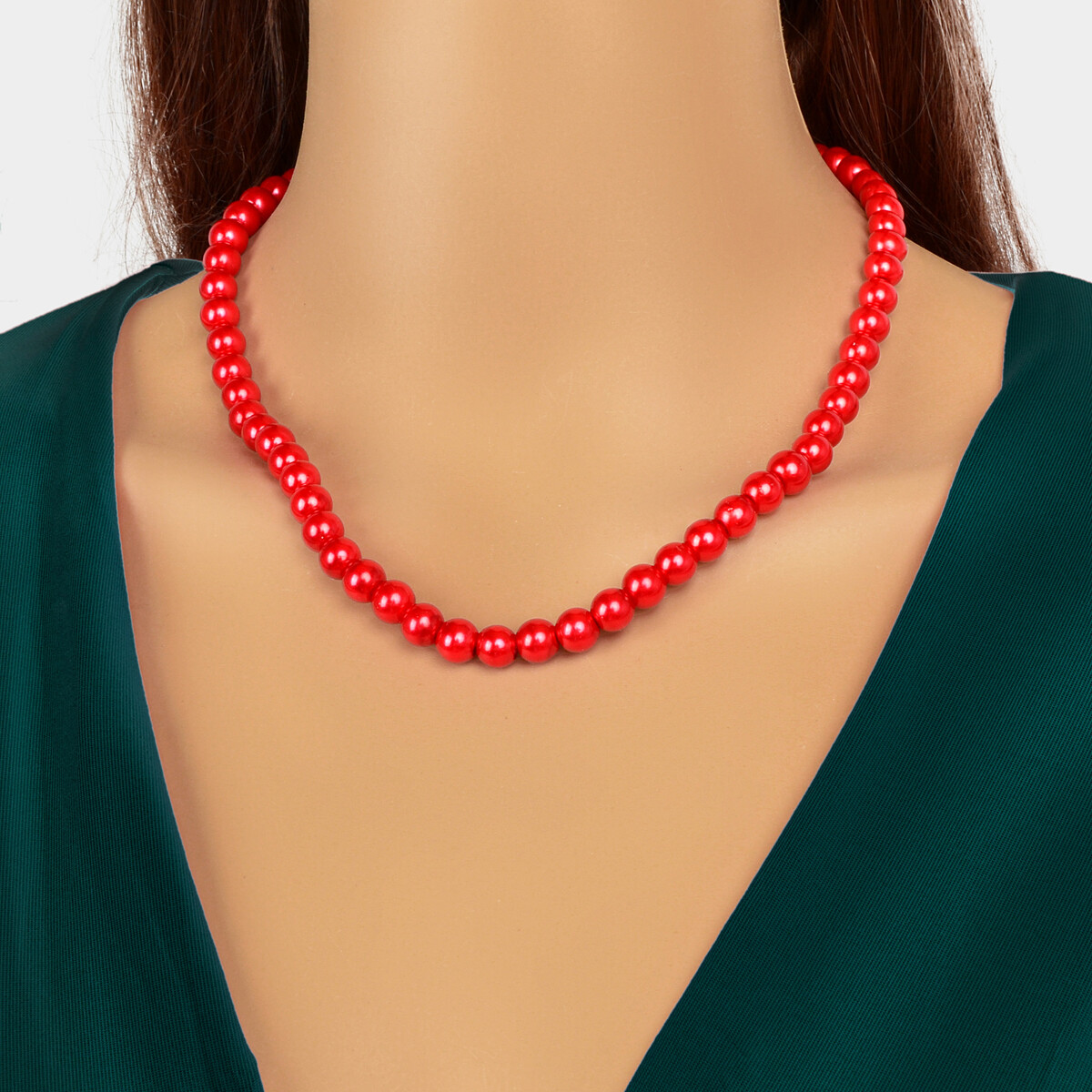 Party Decoration Women Red Beaded Imitation Pearl Chain Collar Delicate Necklace