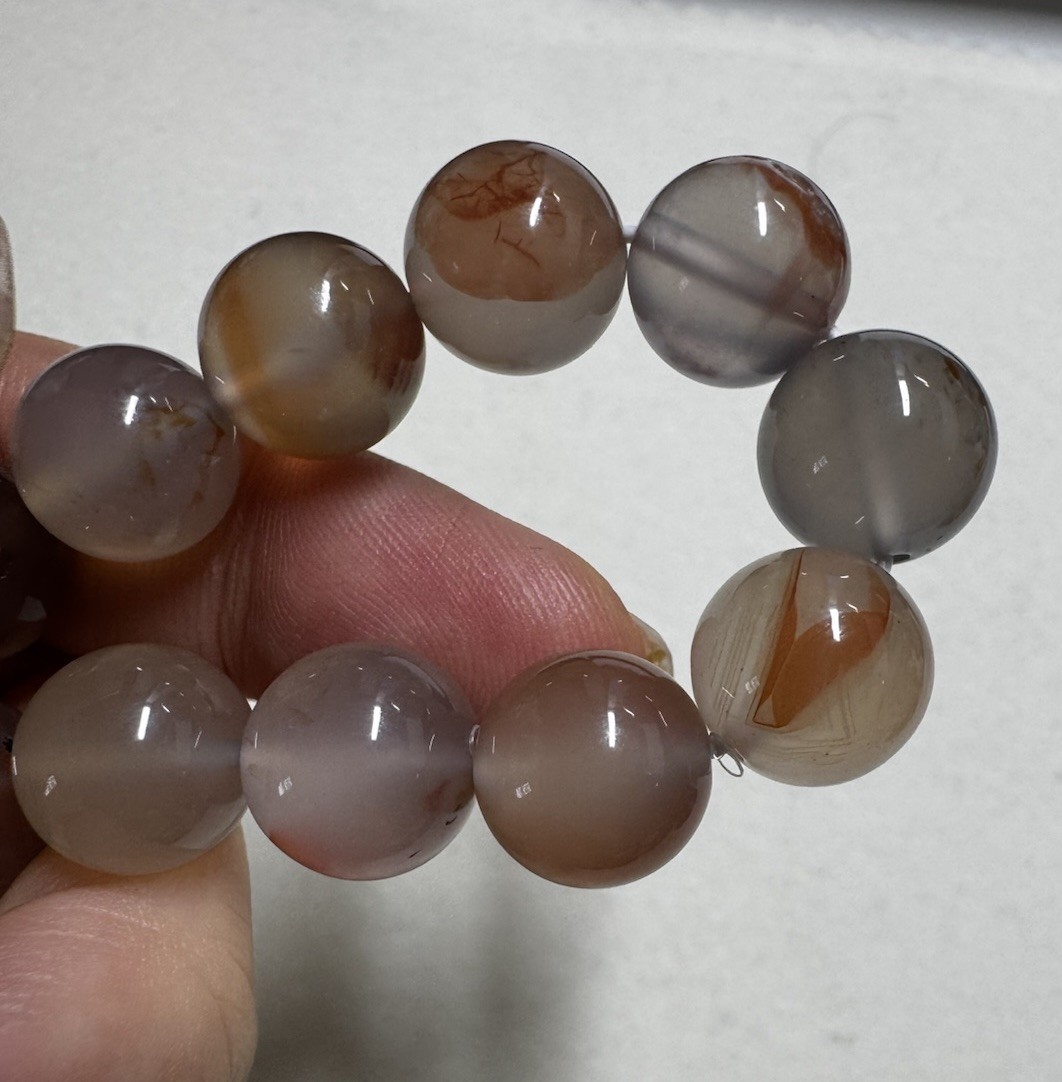 AAA 10-11mm round beads ink style nanhong agate Bracelet new 7” free shipping