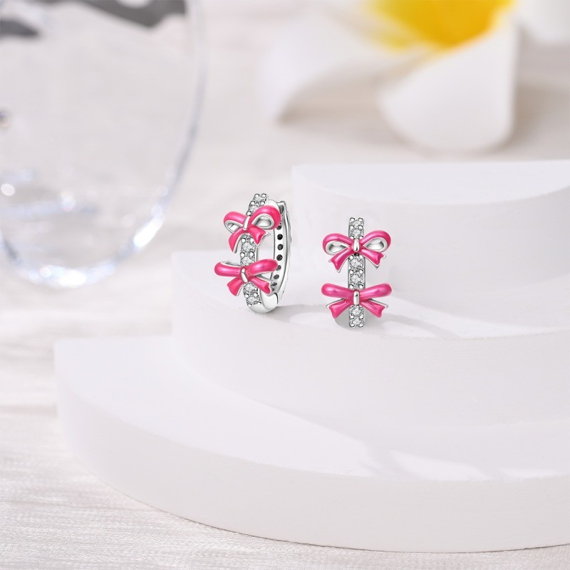 KUNSIR Sterling Silver Huggie Bow Hoop Earrings for Women Girls Birthday Gifts