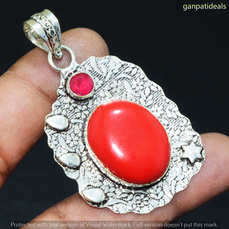 Red Coral Gemstone Ethnic Handmade Pendant Jewelry 2.25″ GP-26245