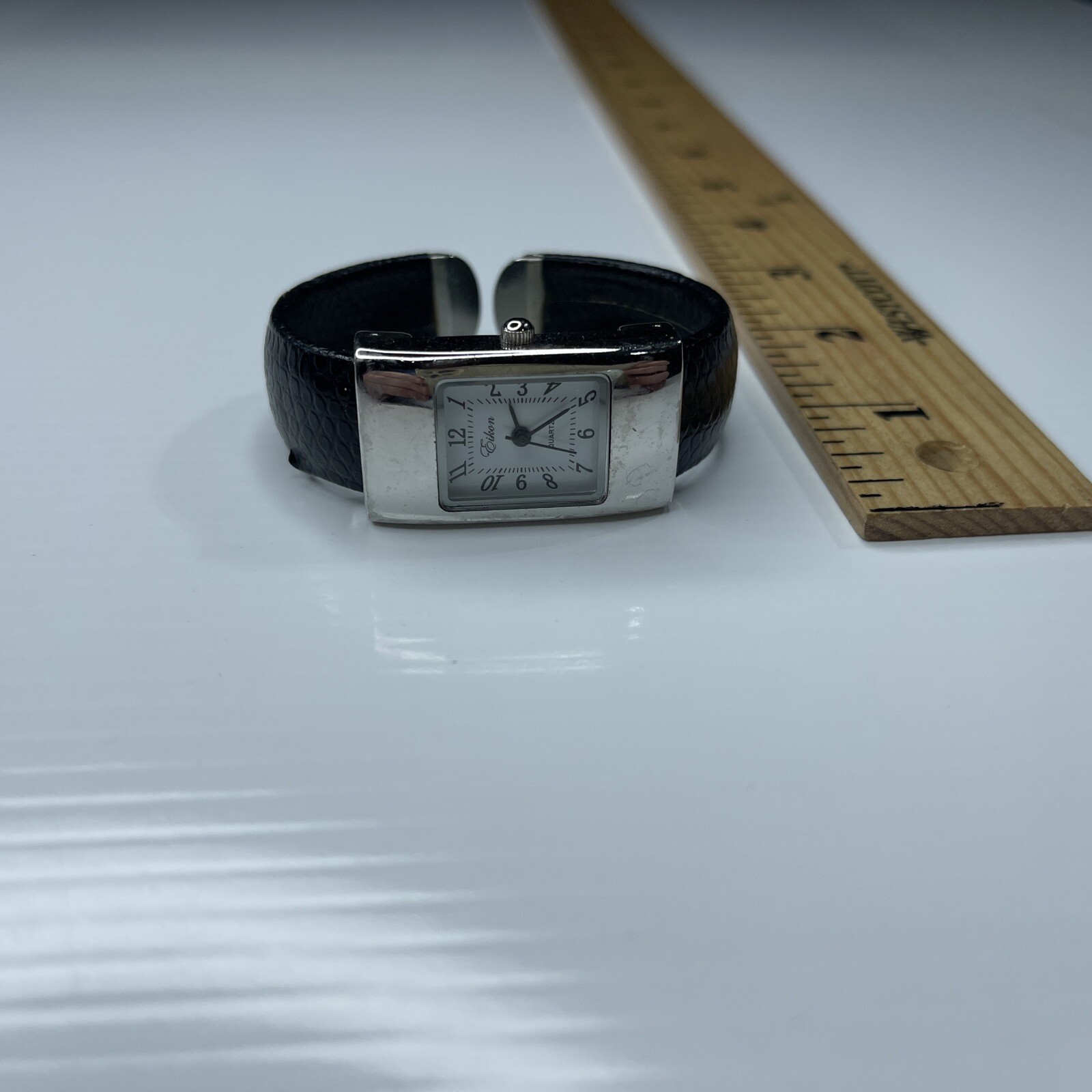 F Eikon Silver Black Leather Cuff Retro 1964LZ Singapore Watch Untested