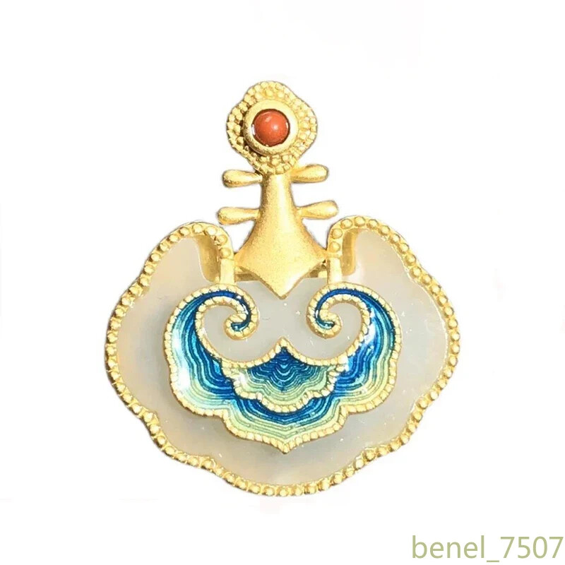 Inlaid Jade Pendant Enamel Porcelain Necklace Light Luxury Girl Silver Jewelry
