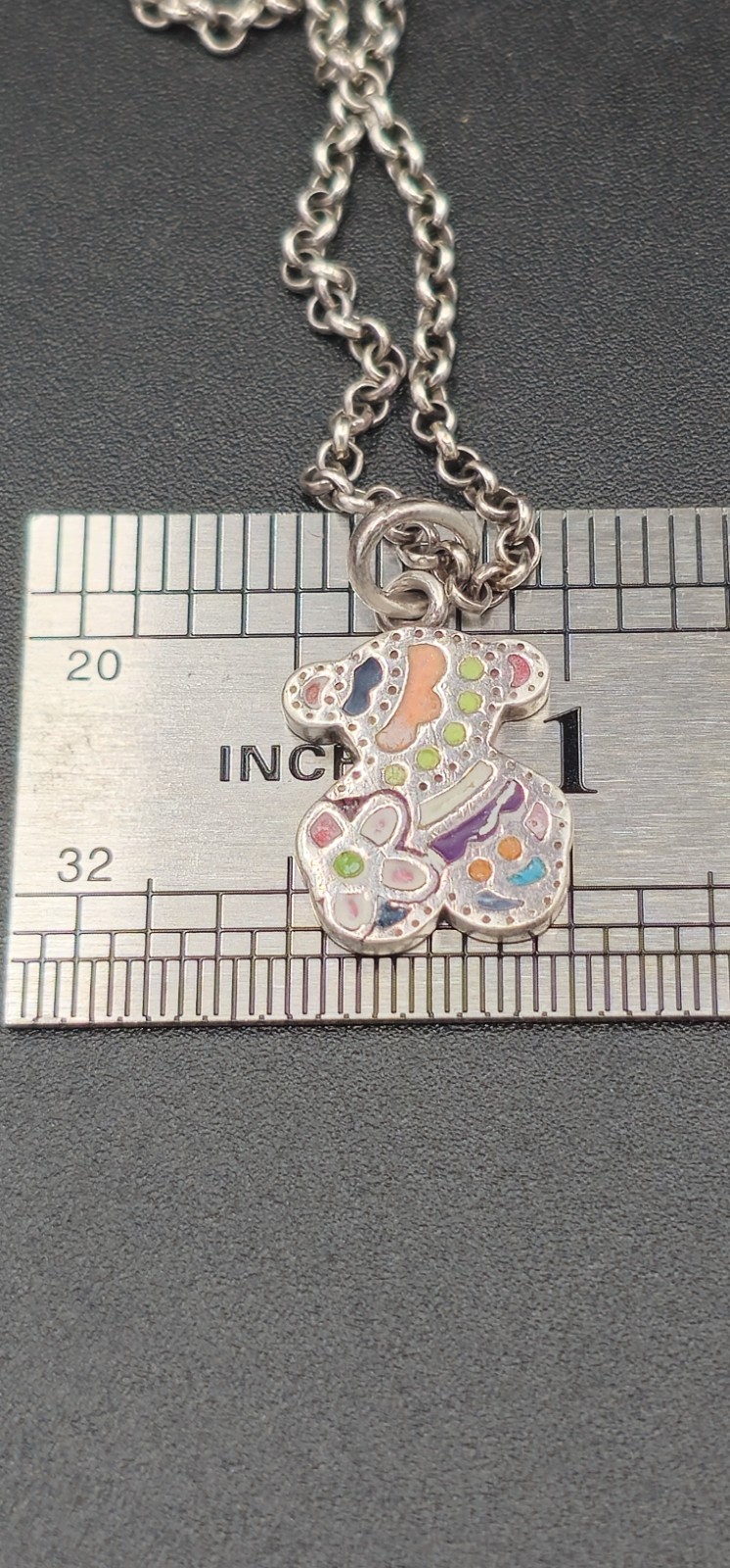 TOUS 925 Sterling Silver Enamel Teddy Bear Pendant Necklace Multicolor Spain