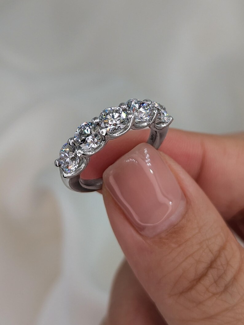5.00Ct Round Cut Natural Diamond Real 18k White Gold Half Eternity Band Ring