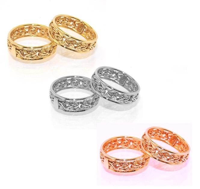 Framed Byzantine Band Ring Real 14K Yellow White Gold Size Color Selectable