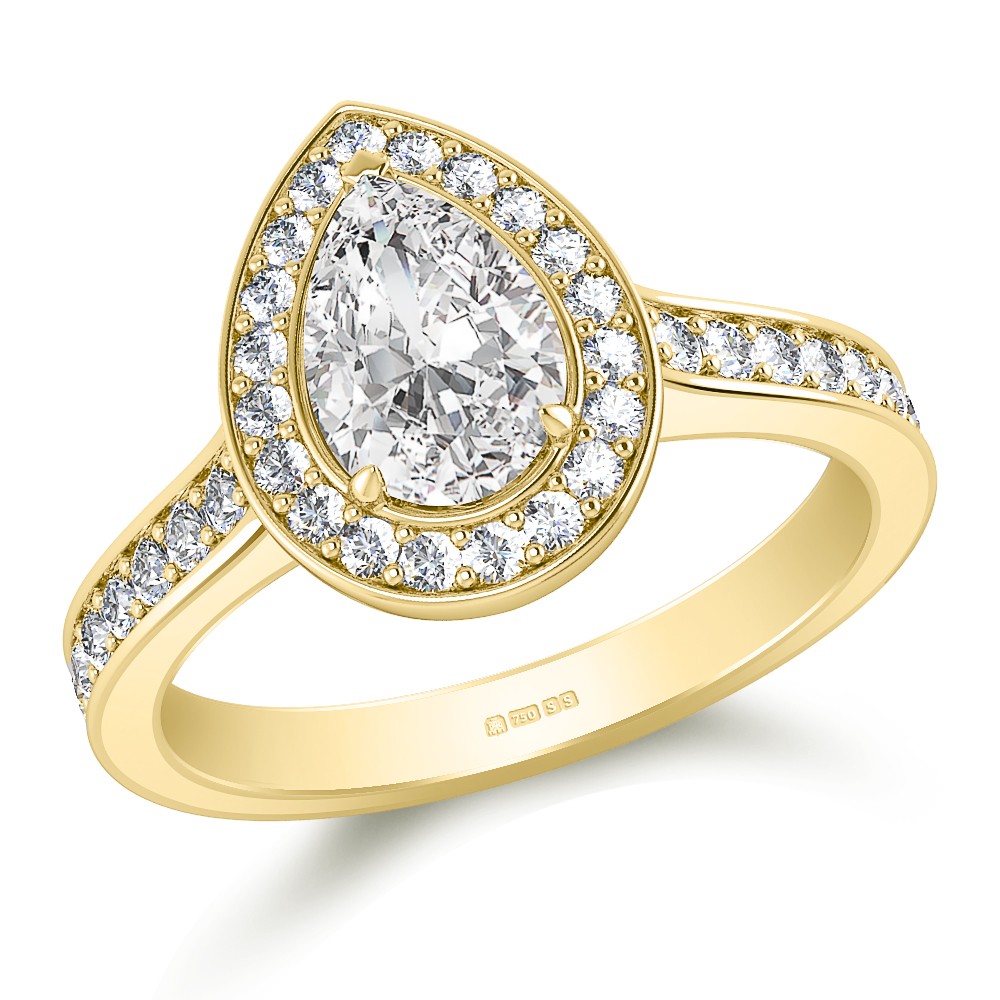 14K Yellow Gold Pear Cut Lab Created Diamond Ring for Women, 1.8 CT Total