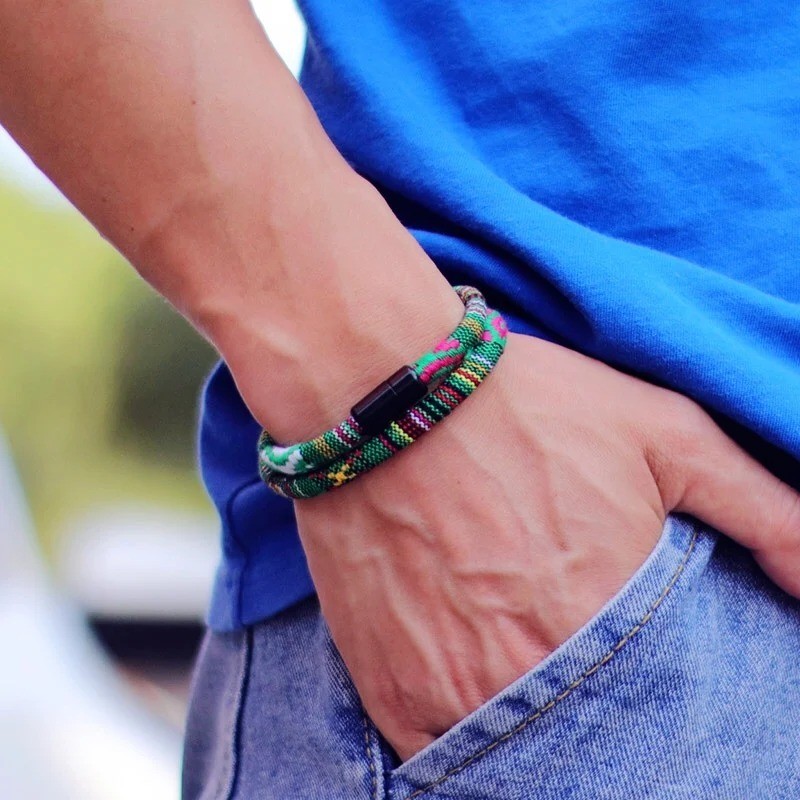 Tactical Bohemian Rope Bracelet Men Strong Magnetic Clasp Adventure Gear