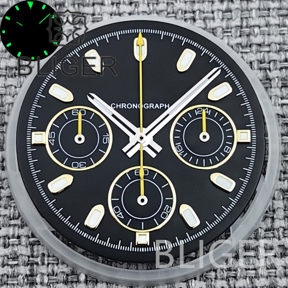 30mm Green Luminous Watch Dial + hands Date Fit vk63 Movement