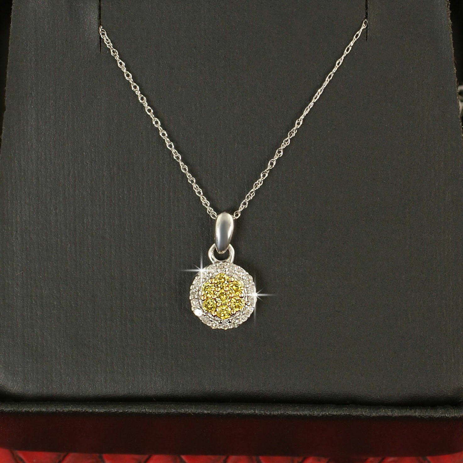 White Gold 0.25 Carat Yellow Diamonds Womens Necklace Set