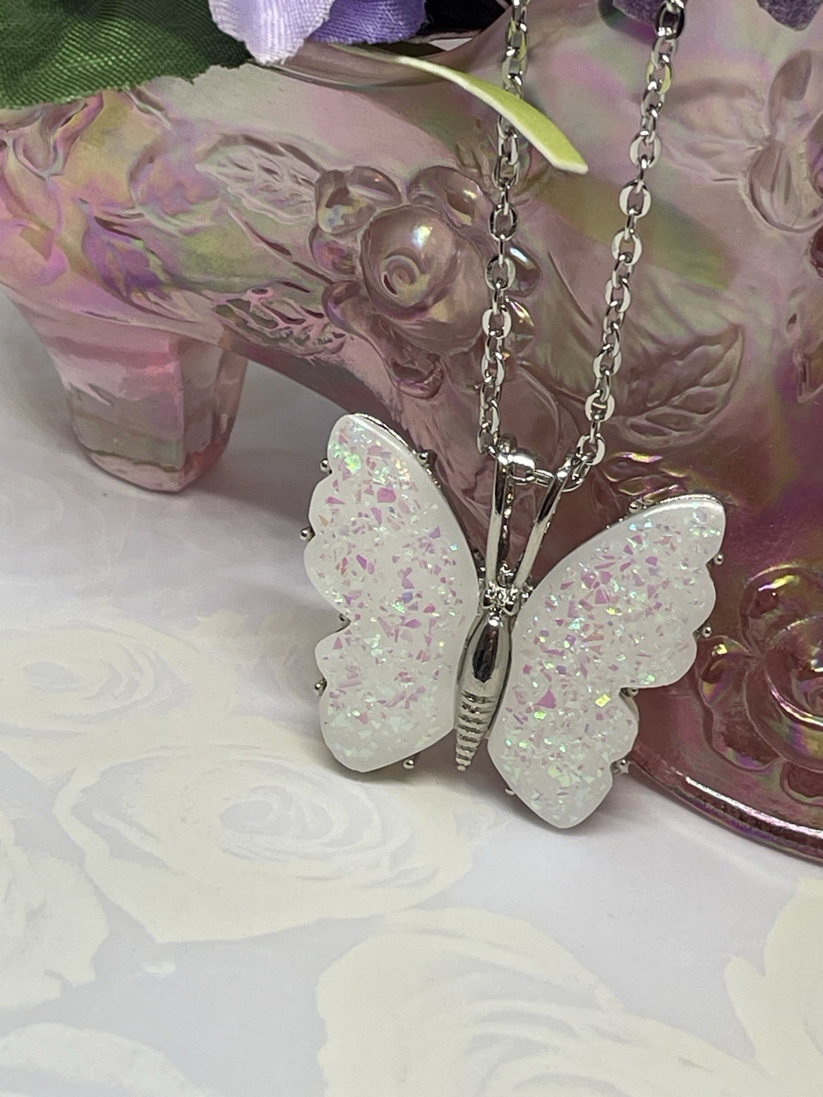 Silver Fire Opal Butterfly Anniversary Birthday Wedding White Gift Memorial Brid