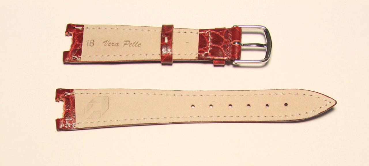 Vera Pelle Dark Brown Crocodile Grain Padded Wristwatch band Strap 18mm