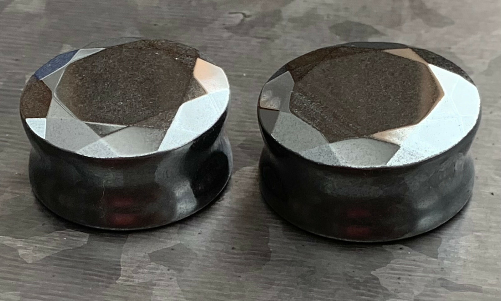 PAIR Faceted Hematite Stone Double Flare Plugs Gauges Body Jewelry