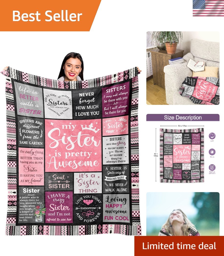 Luxurious 60″ x 50″ Fleece Throw Blanket – Perfect Sister Gift for All Occasions
